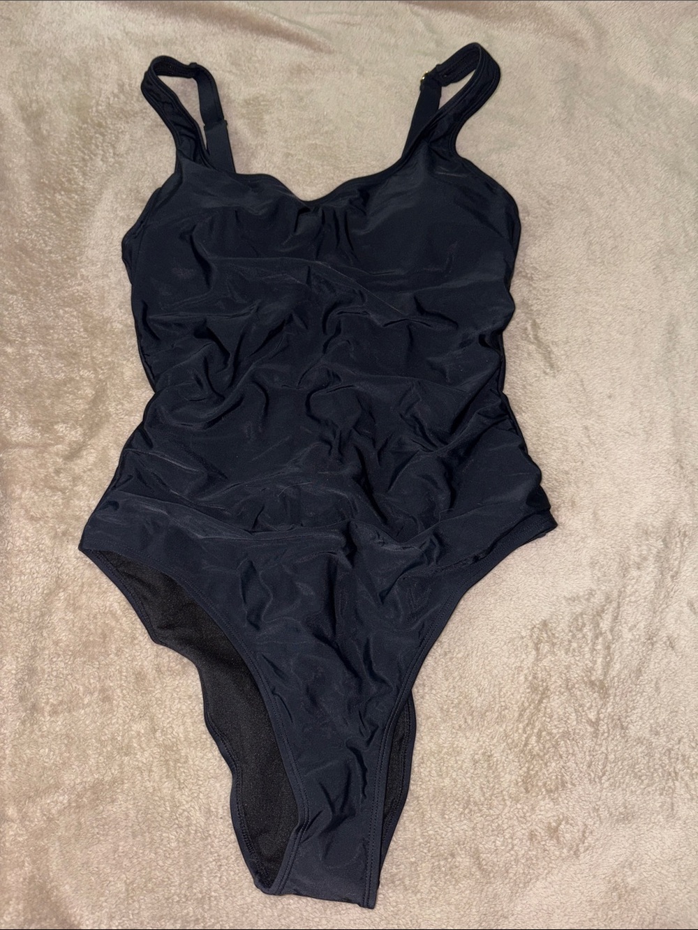 Ruched Black One-Piece Swimsuit with Square Neck - Women Swim - Picture 2 of 6